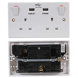 Pro Elec 2236U 13A 2-Gang Switched mains Socket with 2x 2.4A USB Sockets