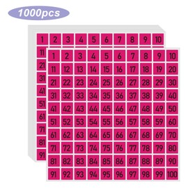 STARLIBOO 1 to 100 Consecutive Number Stickers,1 inch Square Small Number Stickers Labels for Inventory, Storage, Organizing, Boxes, Bins, Toolbox, Locker (1000 Labels, Pink)
