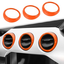 Jimen Compatible with Ford Mustang 2015-2023, 3PCS Center Console Dash AC Vent Cover Trim Ring (Orange)