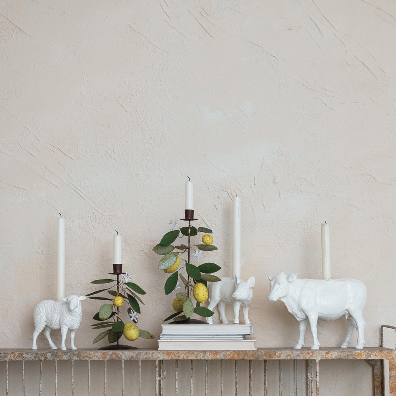 Creative Co-Op Pastoral Elegance Sheep Taper Holder, White