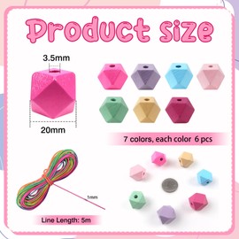 Toaob 42 Pieces Natural Octagonal Colourful Wooden Beads for Threading Wooden Balls 20 mm with Hole Set Geometric Wooden Beads Crafts for DIY Jewellery Making