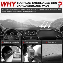 Autorder Dashboard Cover Mat for Hyundai Santa Fe 2019 2020 2021 2022 2023 Accessories Dash Cover Flannel Dash Mat Sunshade Glare UV Rays Protector