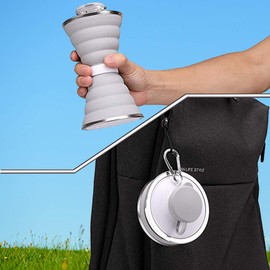 Botella de agua plegable, taza de camping con mosquetón, reutilizable de silicona plegable, a prueba de fugas, botellas de agua de viaje para exteriores, viajes, gimnasio, senderismo, sin BPA, copas