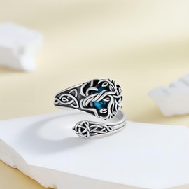QHQPQ Celtic Rings for Women 925 Sterling Silver Turquoise Tree of Life Spoon Ring Celtic Knot Jewellery Gifts for Men