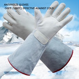 Guantes Anticongelantes para Manipulación de Hielo Seco Nitrógeno Líquido, Guantes de Trabajo de Invierno para Clima Frío, Guantes Protectores de Cuero Engrosado para Bajas