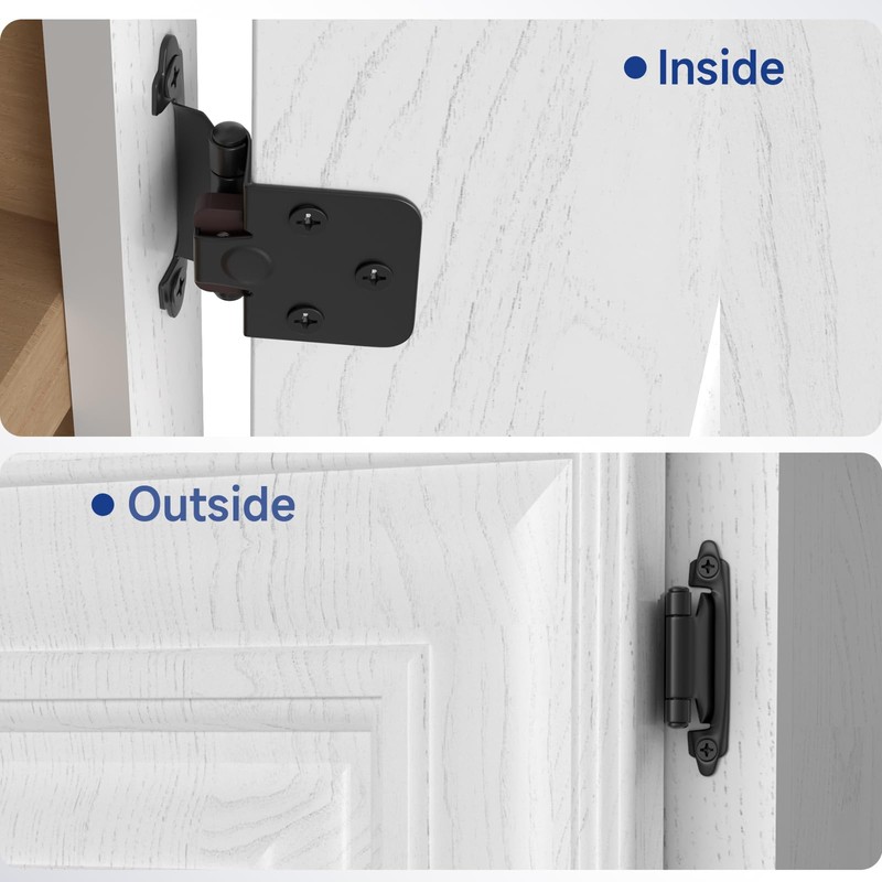 HOSOM 10 Pack 1/2 Inch Overlay Matte Black Cabinet Hinges,
