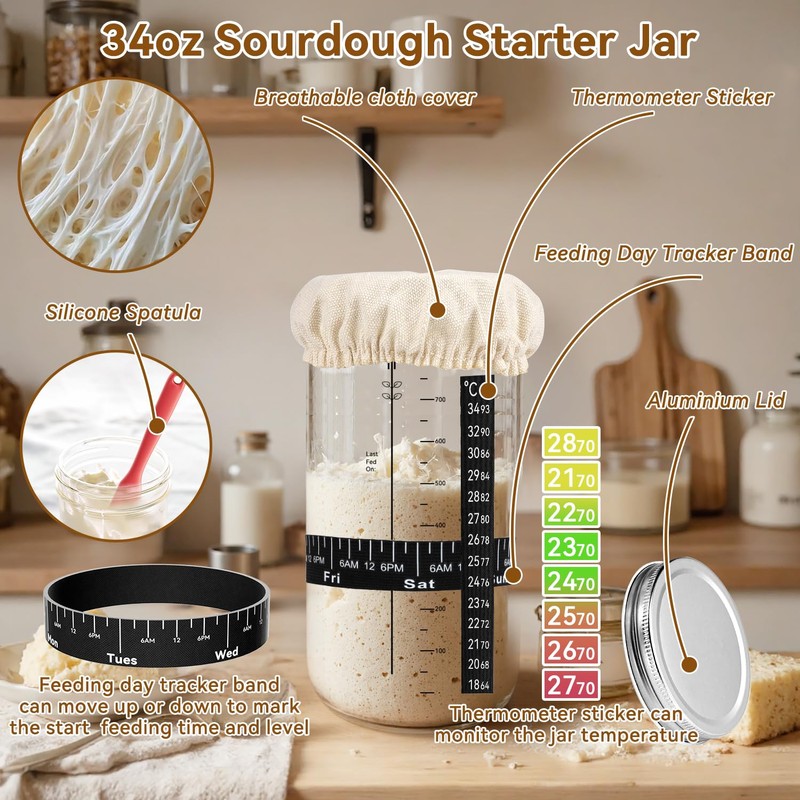 24 PCS Sourdough Starter Kit w/ 34oz Sourdough Starter Jar,
