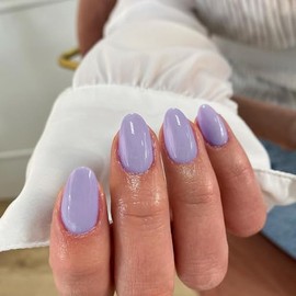 Sxvme Uñas Postizas Cortas De Color Lila, Uñas Redondas Ovaladas Con Pegamento, Uñas Postizas Cortas De Color Violeta Claro, Uñas Postizas Acrílicas H