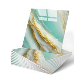 WADILE 20pcs Waterproof Peel and Stick Marble Wall Tiles, 11.8"x11.8" Self-Adhesive PVC Panels for Bathroom, Kitchen, and Living Room Green (Not Real Tile)