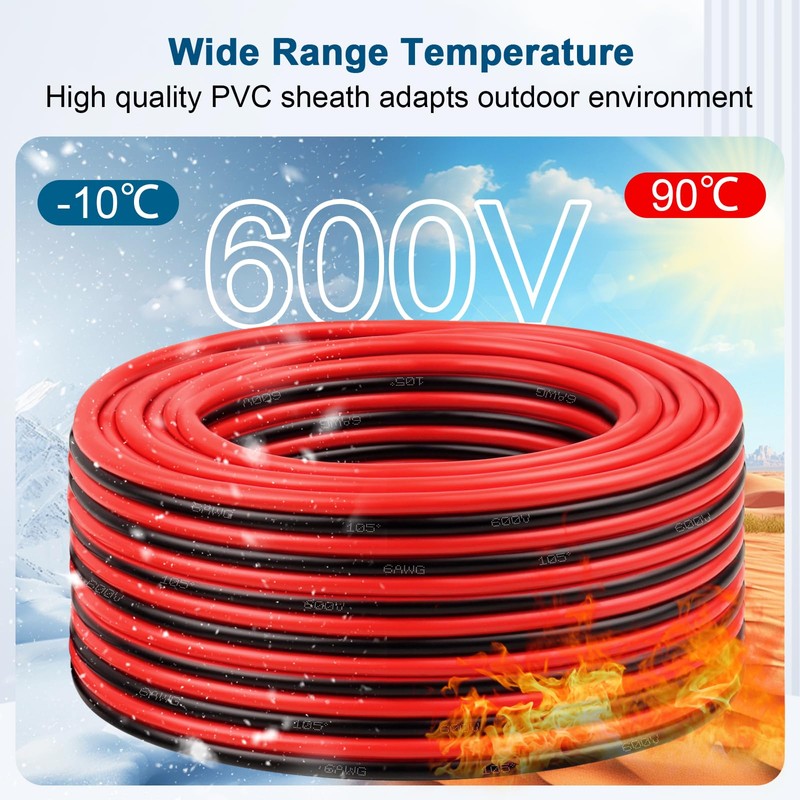 6 Gauge Wire 2 Conductors Copper Wire, 6 AWG Battery