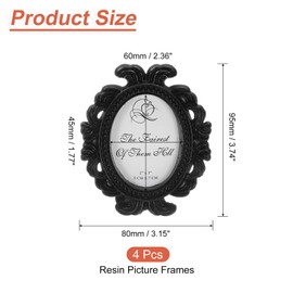 uxcell 4 Pcs Vintage Resin Picture Frames, 3.7" x 3.1" Mini Picture Frames Oval Rectangle Wall Hanging Frames Display Frame Photo Holder for Home Wall Jewelry Display Hotel Decor, Black