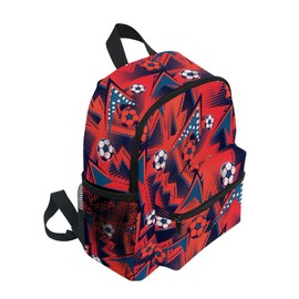 Boys Girls Toddler Backpack Child School Bags, Red-blue Football Kids Mini Kawaii Backpacks Rucksack Small Bookbag Children's Backpack with Chest Strap Name Tag