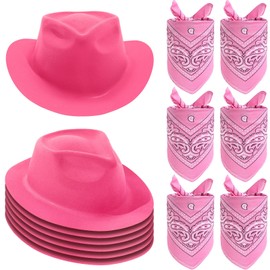 Haysandy 6 PCS Cowgirl Hat and Bandana Set - Western Cowboy Bandana Pack for Kids Girls Party Costume Decoration