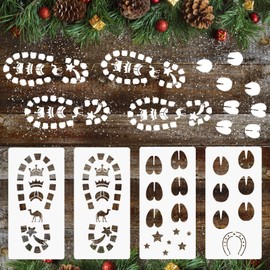 BOFUNX 4 Pieces Christmas Footprints Stencils Three Kings Footprints Stencil Camel Footprint Stencil Reusable Foot Drawing Christmas Decoration