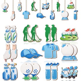 CORNER LACE 24PCS Golf Wooden Ornaments Blue, Sports Theme Pendants/Hanging Ornaments with Rope, Holiday Wedding Birthday Baby Shower Bachelorette Party Decorations Supplies Home Window DIY Decor