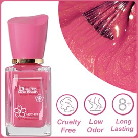 KAHSOSE Hot Pink Nail Polish Non Gel, Glitter Pink Nail Polish Air Dry No UV Light Needed, Quick Dry Vegan Nail Lacquer for Women Girls, Non Toxic Shiny Pink Nail Color, 14ML Bright Polish