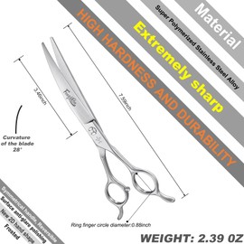 Fengliren High-end Professional Dog Grooming Curved Scissors Pet Curved Shears 7 Inches Extremely Very Sharp Made Of Stainless Steel Alloy By Hand For Dog Cat Groomer