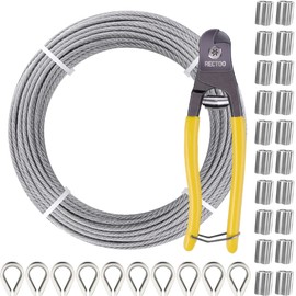 RECTOO 200FT 1/8" T316 Stainless Steel Cable with Cutter, 7x7 Strands Aircraft Wire Rope for Deck Railing, Stair Handrail, Porch Fence, High Strength for Indoor and Outdoor Use