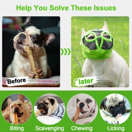 JYHY Short Snout Dog Muzzles- Adjustable Breathable Mesh Bulldog Muzzle for Biting Chewing Licking Grooming Dog Mask,Green M