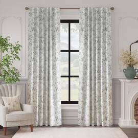 Vangao Sage Green Blackout Floral Curtains 84 Inch Length, Printed Flower Thermal Black Out Curtain for Bedroom Rod Pocket Back Tab Full Blackout Insulated Window Drapes, 2 Panels Green and White