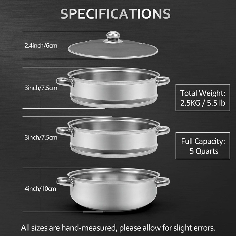 AuFranc® 5 Quart Steamer for Cooking - Stainless Steel Steam