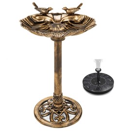 Water Fountain and Birdbath Solar Powered Polyresin Vintage Bronze/Green Outdoor Pond Fountain Combo Set Freestanding Bird Feeders for Garden Patio Deck or Yard
