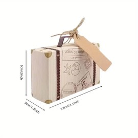 N296 10 Mini Suitcase Gift Boxes with Vintage Kraft Paper Tags - Perfect for Travel-Themed Parties, Weddings, Birthdays, Bridal Showers, And Festive Holiday Events