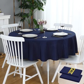 FOLINS&HOME 2 Pack Navy Blue Round Tablecloth - 70 Inch Waterproof 210 GSM Wrinkle Free Polyester Circle Table Cloth, Spillproof Washable Wipeable Table Cover for Party, Wedding, Dining (2 Pcs)