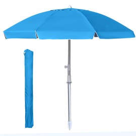 LANMOUNTAIN 8ft Large Beach Umbrella,Heavy Duty Wind Resistant Portable Sun Shade w/Tilt Pole&Sand Anchor,Shoulder Carry Bag,UV 50+ Protection,Air Vents Design for Patio Garden Pool(Light Blue)