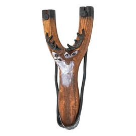 Pawnee Bill's Handcrafted Wooden Animal Slingshot – Durable Rubber Bands, Resin Animal Head Design, Perfect for Outdoor Fun & Target Practice (Deer)