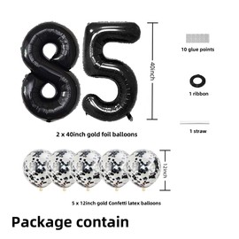 Black 85 Foil Balloons 40" Jumbo Foil Balloons Confetti Balloons for 85th Birthday Wedding Anniversary Party Decorations