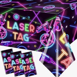 Neon Party Decorations Laser Tag Party Tablecloth Glow Party Supplies 3Pcs Neon Table Cloths Glow Party Table Covers for Laser Game Night Party Neon Birthday Party Decorations