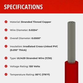 22 AWG Gauge UL1429 Stranded Hook Up Wire, 150V, 0.0500" Diameter, Black, 100 ft Length