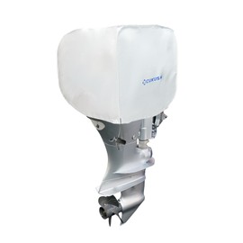 CUKUSIN Outboard Motor Cover Waterproof Heavy Duty Boat Engine Thickened Covers, Silver with Pull Cord, Fit for 25-50HP, 24" L x 19" W x 19" H
