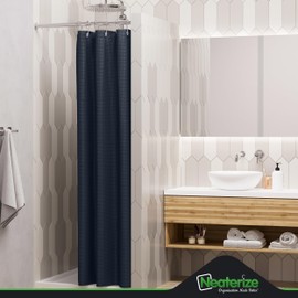 NEATERIZE Stall Shower Curtain Navy Blue - Hotel Style Shower Curtains for Bathroom with Waffle Design, 36x72 Inches - Fabric Shower Curtain - Cortinas de Baño Elegantes