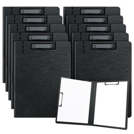 10 Pack A4 Foldable Clipboards with Two Clips File Document Organiser,Clip Board for Business,Office,School or Restaurant (Black)