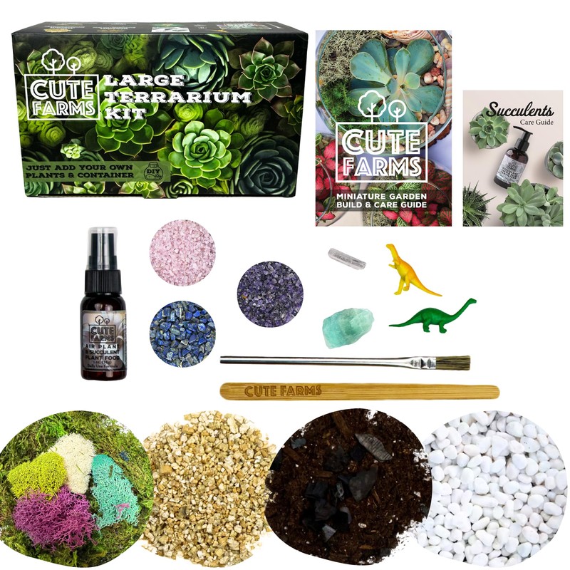 Cute Farms Terrarium Starter Kit | Moss, Vermiculite, Soil, Pebbles,