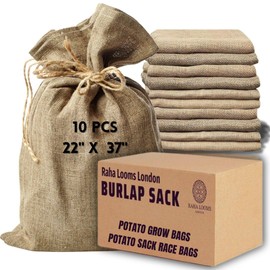 10 Potato Grow Bags : Premium Quality No Smell Extra Tough Potato Sack Race Bags, Outdoor Games for Adults and Family Outdoor Games for Kids costales para juegos de carreras Burlap