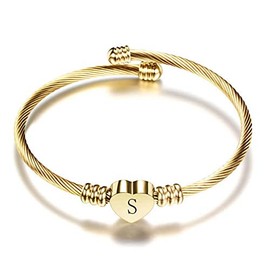 MiiFort Women's Initial Name Gold Cuff Bangle Letter S Bracelet Love Heart Stainless Steel Family Sister Daughter Granddaughter Birthday