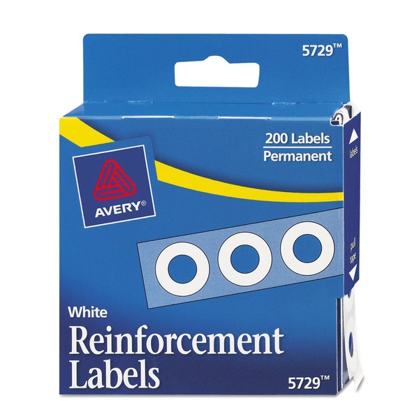 Avery 05729 Self-Adhesive Hole Reinforcement Labels, 1/4-Inch Round, White, 200/PK