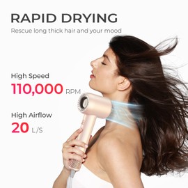 TYMO Ionic Hair Dryer for Women, High Speed Travel Blow Dryer for 5X Faster Drying & 0 Damage, Professional Portable Quiet Hairdryer with 400M Negative Ions, 4 Temps& 2 Speeds, 110,000 RPM, Gold Blush