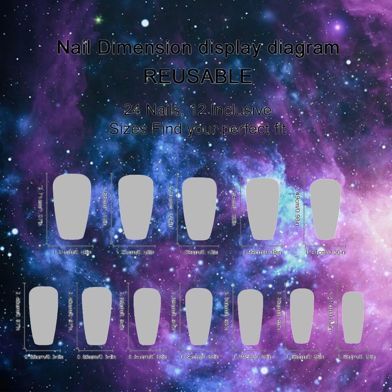 Starry Sky Acrylic Full Cover Fake Nails 24Pcs Milky Way
