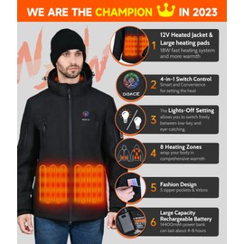 DOACE 12V Soft Shell Heated Jacket for Men and Women with14400mAh Battery Pack, Winter Outdoor Unisex Electric Heating Hoodie (Large)