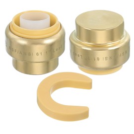 PATIKIL 2 Pcs End Cap Stop Valve 1" Compression Water Shut Off Valve with 1" Disconnect Clip for Faucet Toilet Pex Copper Cpvc Pipe Brass, Gold