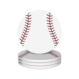 Drinks Coasters Set of 4, Baseball Round 4" Cup Coasters, Absorbent Ceramic Stone Coasters with Cork Base, Cute Coasters for Table Home Décor, Ideal Gifts for Women Men