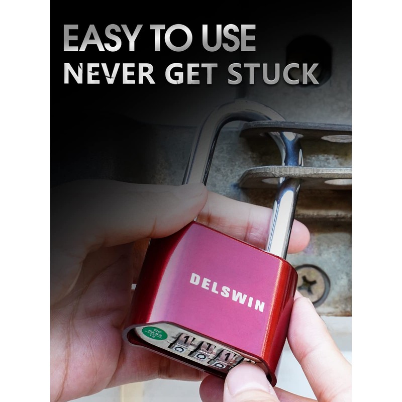 DELSWIN Heavy Duty Padlock Combination Lock - 4 Digit Combo