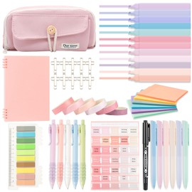 THYRRE-J Bible Study Supplies Journaling Kit With Tabs, Highlighter, Notebook and Pen Pouch- Annotation Kit, Aesthetic Study Supplies（Pink）