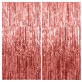 2pcs Rose Gold Glitter Tinsel Curtains, 1 * 2m Shimmer Party Foil Door Curtains Metallic Fringe Tassel Tinsel Backdrop for Girls Birthday Hen Wedding Party Décor