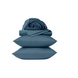 Coyuchi Classic Sateen Sheet Set Twin, Cerulean, 100% GOTS Certified Organic Cotton, Silky Soft, Luxury Sheets, Fair Trade Certified, 4-Piece Bedding Set