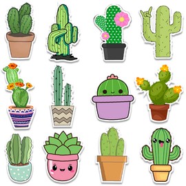 Cute Cactus Stickers for Girls,Random 50 Pcs Matte Vinyl Plant Decals for Journaling,Waterproof Vinyl Small Cactus Sticker for Laptops,Water Bottles,Skateboards,Luggage,Bicycles,Cars
